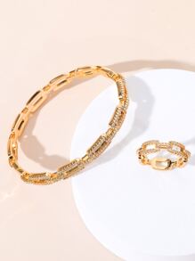 1 Conjunto Novo Conjunto De Pulseira E Anel Elegante E Moderno De Ouro 14k Para Mulheres Da Europa E América