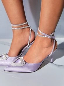 CUCCOO SZL Tacones con diseño de diamante de imitación de satén de punta con tacón delgado tira tobillera - Morado - Ver 7