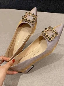 Zapatillas planas con diseño joyado de canalé - Morado - Ver 1