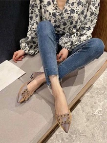 Zapatillas planas con diseño joyado de canalé - Morado - Ver 3