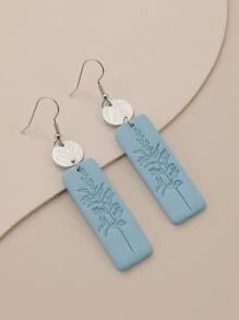 Floral Pattern Rectangle Drop Earrings - Baby Blue - View 1