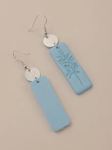 Floral Pattern Rectangle Drop Earrings - Baby Blue - View 2