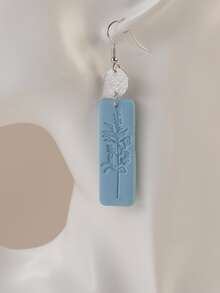 Floral Pattern Rectangle Drop Earrings - Baby Blue - View 3