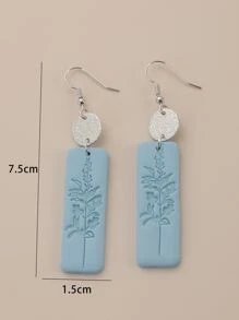 Floral Pattern Rectangle Drop Earrings - Baby Blue - View 6