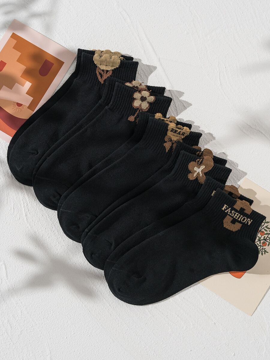 Mujer 5 pares Calcetines de tripulación con patrón floral de moda para diariamente - Multicolor - Ver 1