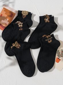 Mujer 5 pares Calcetines de tripulación con patrón floral de moda para diariamente - Multicolor - Ver 3