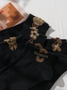 Mujer 5 pares Calcetines de tripulación con patrón floral de moda para diariamente - Multicolor - Ver 4