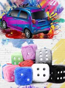 長毛絨骰子設計汽車掛飾 - 藍色 - 查看 5