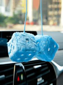 長毛絨骰子設計汽車掛飾 - 藍色 - 查看 1