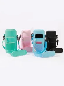 1pc Random Color Water Bottle Cover With Shoulder Strap, 2000ml Large Capacity Sports Bottle For Outdoor - Multicolor - View 1