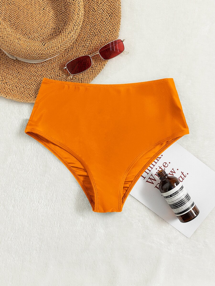 SHEIN Swim Bottom de bikini de talle alto - Naranja - Ver 1