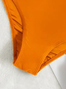SHEIN Swim Bottom de bikini de talle alto - Naranja - Ver 3