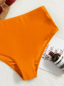 SHEIN Swim Bottom de bikini de talle alto - Naranja - Ver 4