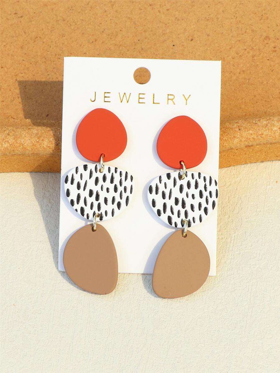 2pcs Geometric Drop Earrings - Multicolor - View 1