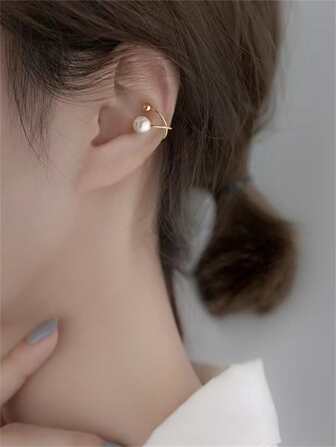 2入組人造珍珠裝飾耳夾