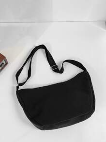 Letter Patch Decor Hobo Bag With Coin Purse Black - Black - View 2