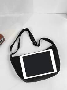 Letter Patch Decor Hobo Bag With Coin Purse Black - Black - View 3