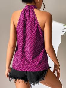 SHEIN Unity Allover Print Criss Cross Front Halter Top Graphic Tees Women Tops - Hot Pink - View 2