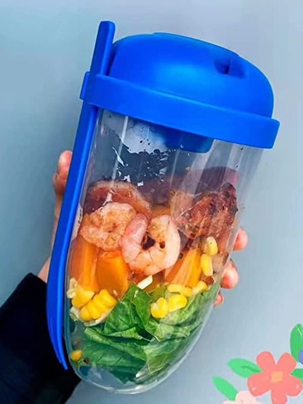 1pc 1000ML Portable Tumbler With Fork, Modern PP Salad Cup For Outdoor