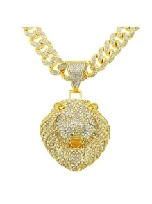 Vòng cổ quyến rũ đầu sư tử Rhinestone nam - Vàng - Xem 1