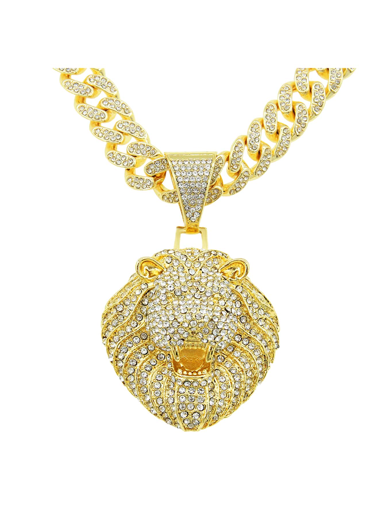 Vòng cổ quyến rũ đầu sư tử Rhinestone nam - Vàng - Xem 1