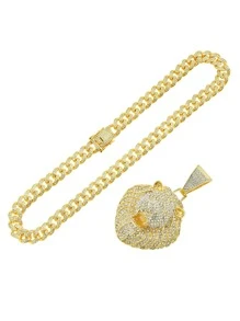 Vòng cổ quyến rũ đầu sư tử Rhinestone nam - Vàng - Xem 2