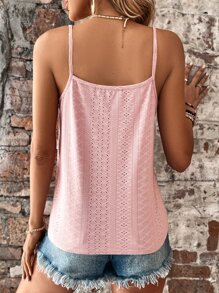 SHEIN Holidaya Áo khoác và áo lót dành cho xe tăng nữ Tương phản ren Tranh thêu màu trơn Boho - Hồng - Xem 2