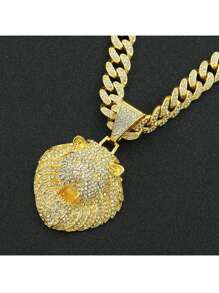 Vòng cổ quyến rũ đầu sư tử Rhinestone nam - Vàng - Xem 4