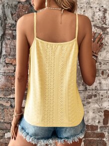 Breezaya Contrast Guipure Lace Cami Top - Yellow - View 2