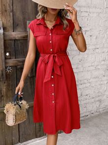 SHEIN LUNE 蝙蝠袖腰帶襯衫洋裝