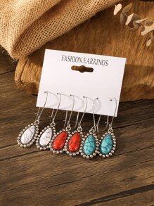 3對綠松石裝飾水滴形耳墜 - 彩色 - 查看 2