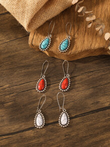 3對綠松石裝飾水滴形耳墜 - 彩色 - 查看 3