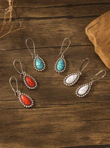 3對綠松石裝飾水滴形耳墜 - 彩色 - 查看 5