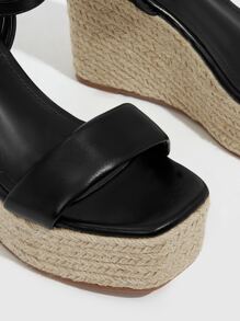 Styleloop Ankle Strap Wedge Sandals - Black - View 4