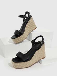 Styleloop Ankle Strap Wedge Sandals - Black - View 5