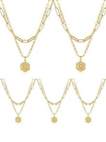 1 Hợp Kim Kẽm Thời Trang Xếp Lớp Chữ Trang Trí Hình Học Mặt Dây Chuyền Vòng Cổ Cho Nữ Trang Trí Hàng Ngày - Vàng - Xem 1