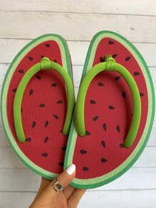 Women Watermelon Design Toe Post Flip-Flops, Preppy Fabric Flip Flops - Multicolor - View 2