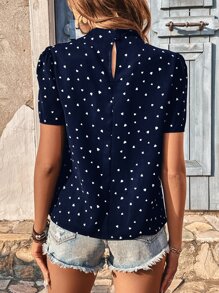 SHEIN Frenchy Áo sơ mi nữ Nút Uốn nếp Tim Giải trí - Màu xanh hải quân - Xem 2