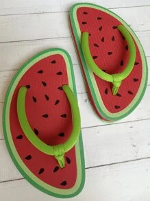 Women Watermelon Design Toe Post Flip-Flops, Preppy Fabric Flip Flops - Multicolor - View 3