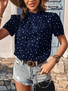 SHEIN Frenchy Áo sơ mi nữ Nút Uốn nếp Tim Giải trí - Màu xanh hải quân - Xem 4