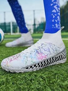 男士條紋圖案前綁帶足球鞋 - 白色 - 查看 5