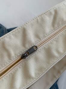 女士休閒帆布多口袋手提包,適用於四季,可折疊斜背,大容量,適用於購物、工作、度假等 - 米色 - 查看 8