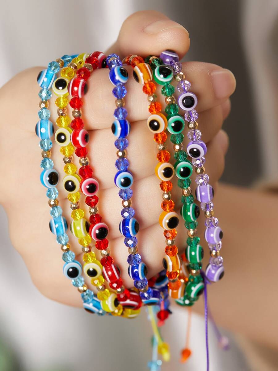 Evil Eye Decor Beaded Bracelet - Multicolor - View 1