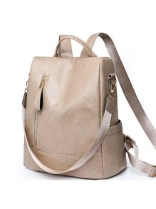 Ba lô chức năng nữ màu trơn Có thể điều chỉnh được - Màu be - Xem 3