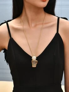 Basketball Charm Necklace For Daily Decoration For A Stylish Look - Yellow Gold - View 2