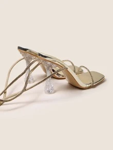 Xăng đan Cao gót Nữ Pha lê kim cương màu trơn Dải mỏng Hấp dẫn - Vàng - Xem 3