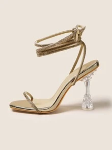 Xăng đan Cao gót Nữ Pha lê kim cương màu trơn Dải mỏng Hấp dẫn - Vàng - Xem 4