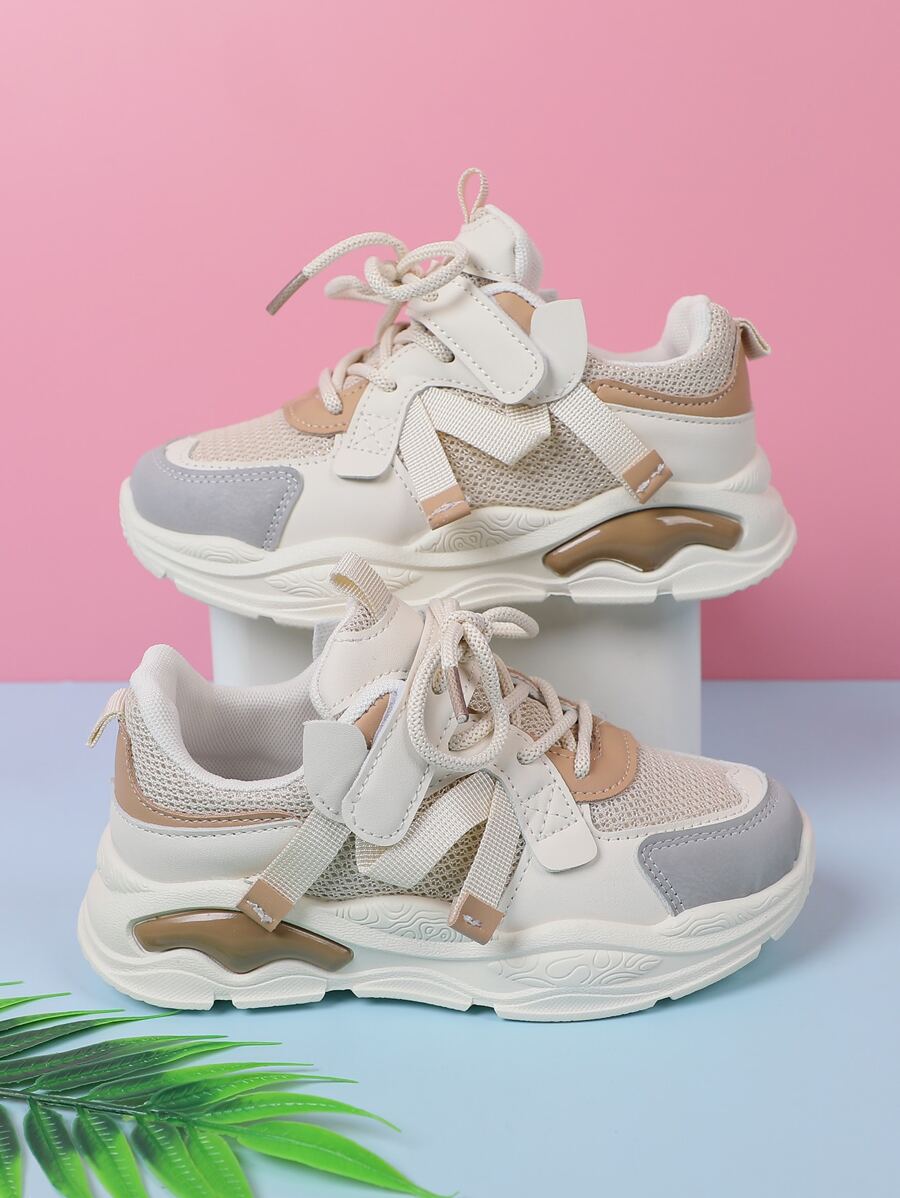 運動老爹鞋適用於女孩雙色前綁帶運動鞋