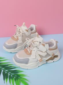 運動老爹鞋適用於女孩雙色前綁帶運動鞋