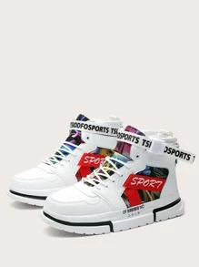 男士撞色字母圖案前綁帶板鞋 - 白色 - 查看 3